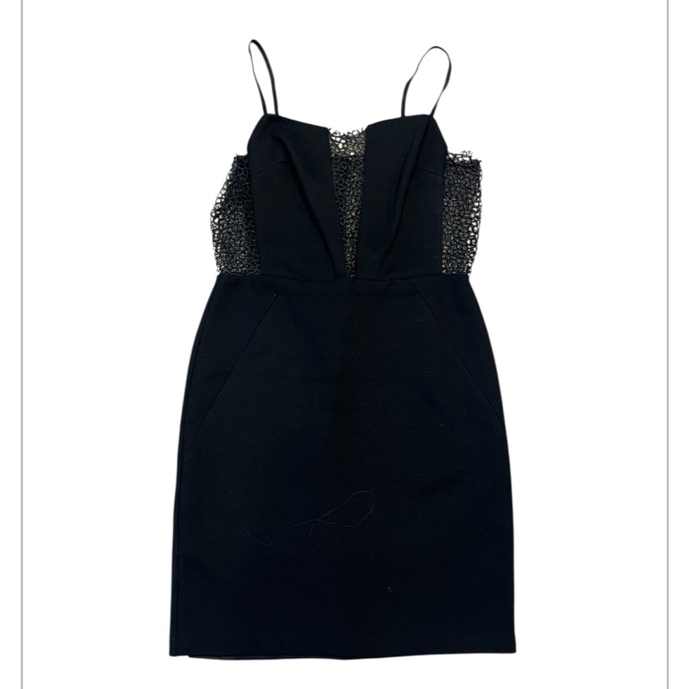 Bailey 44 Large Eddie Mesh Panels Classic Black Midi Spaghetti Strap Dress
